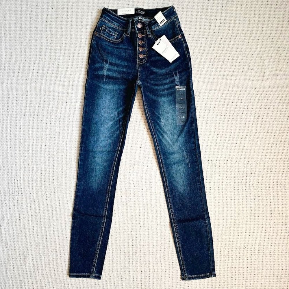 Judy Blue High Rise Dark Wash Button Fly Skinny Jeans Size 0(24) - Picture 3 of 17